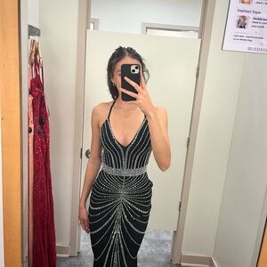 Elegant Black and Silver Halter Dress